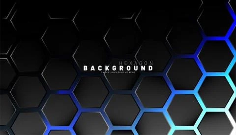 Abstract black hexagon pattern on blue neon background technology style. Hone Stock Illustration