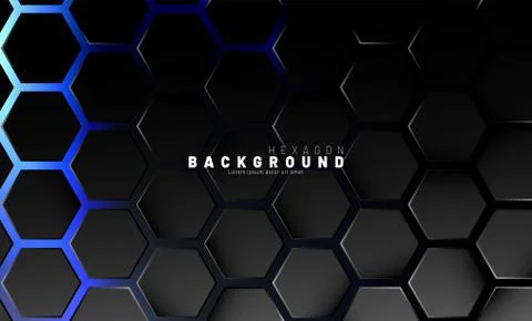 Abstract black hexagon pattern on blue neon background technology style. Hone Stock Illustration