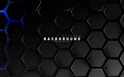 Abstract black hexagon pattern on blue neon background technology style. Hone Stock Illustration
