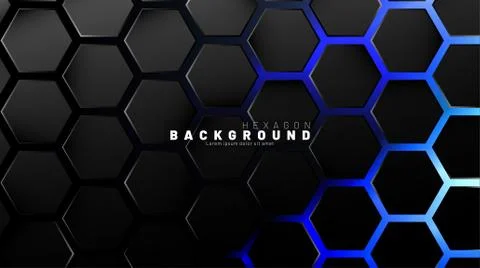 Abstract black hexagon pattern on blue neon background technology style. Hone Stock Illustration
