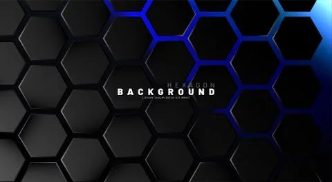 Abstract black hexagon pattern on blue neon background technology style. Hone Stock Illustration