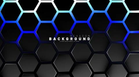 Abstract black hexagon pattern on blue neon background technology style. Hone Illustrazione stock