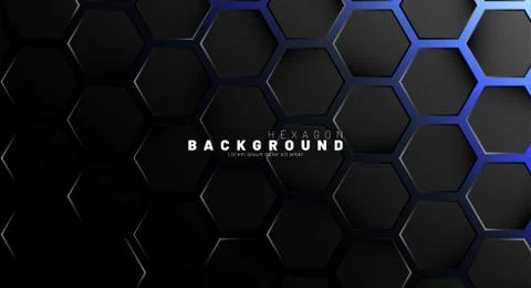 Abstract black hexagon pattern on blue neon background technology style. Hone Stock Illustration
