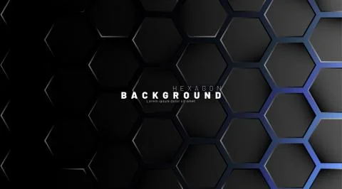 Abstract black hexagon pattern on blue neon background technology style. Hone Stock Illustration