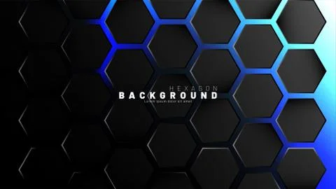 Abstract black hexagon pattern on blue neon background technology style. Hone Stock Illustration