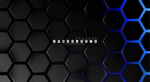 Abstract black hexagon pattern on blue neon background technology style. Hone Stock Illustration