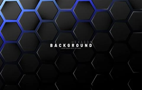 Abstract black hexagon pattern on blue neon background technology style. Hone Stock Illustration