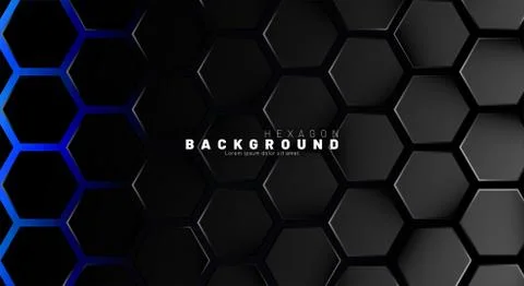 Abstract black hexagon pattern on blue neon background technology style. Hone Illustrazione stock