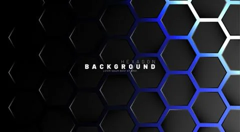 Abstract black hexagon pattern on blue neon background technology style. Hone Stock Illustration