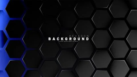 Abstract black hexagon pattern on blue neon background technology style. Hone Stock Illustration