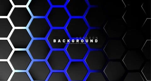 Abstract black hexagon pattern on blue neon background technology style. Hone Illustrazione stock
