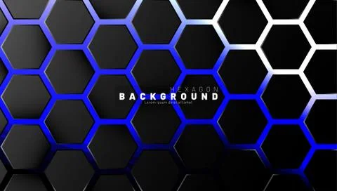Abstract black hexagon pattern on blue neon background technology style. Hone Stock Illustration