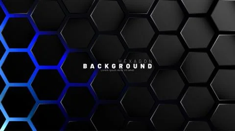 Abstract black hexagon pattern on blue neon background technology style. Hone Stock Illustration