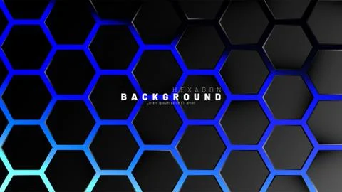 Abstract black hexagon pattern on blue neon background technology style. Hone Stock Illustration