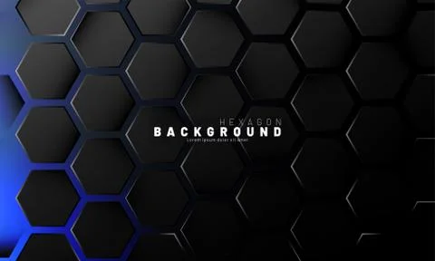 Abstract black hexagon pattern on blue neon background technology style. Hone Illustrazione stock