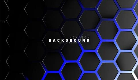 Abstract black hexagon pattern on blue neon background technology style. Hone Stock Illustration