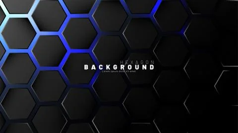 Abstract black hexagon pattern on blue neon background technology style. Hone Illustrazione stock