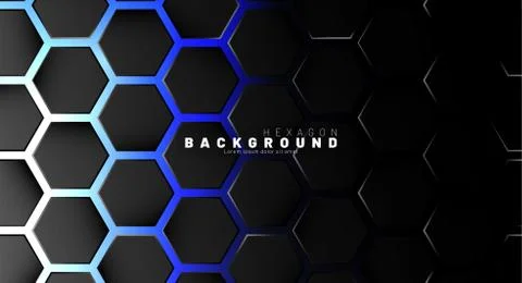 Abstract black hexagon pattern on blue neon background technology style. Hone Stock Illustration