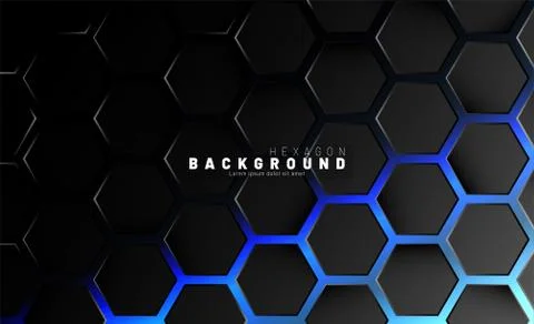 Abstract black hexagon pattern on blue neon background technology style. Hone Illustrazione stock