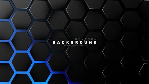 Abstract black hexagon pattern on blue neon background technology style. Hone Stock Illustration