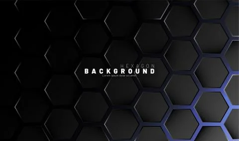 Abstract black hexagon pattern on blue neon background technology style. Hone Stock Illustration