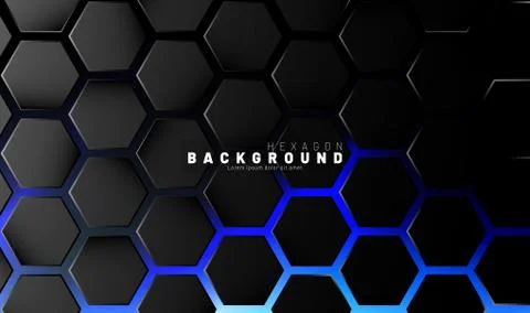 Abstract black hexagon pattern on blue neon background technology style. Hone Stock Illustration
