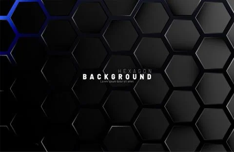 Abstract black hexagon pattern on blue neon background technology style. Hone Stock Illustration