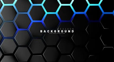 Abstract black hexagon pattern on blue neon background technology style. Hone Illustrazione stock