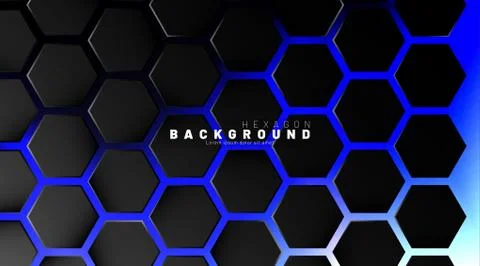 Abstract black hexagon pattern on blue neon background technology style. Hone Stock Illustration