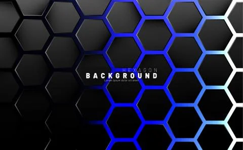 Abstract black hexagon pattern on blue neon background technology style. Hone Stock Illustration