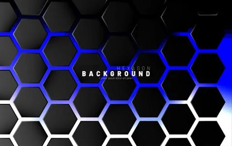 Abstract black hexagon pattern on blue neon background technology style. Hone Stock Illustration