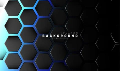 Abstract black hexagon pattern on blue neon background technology style. Hone Stock Illustration