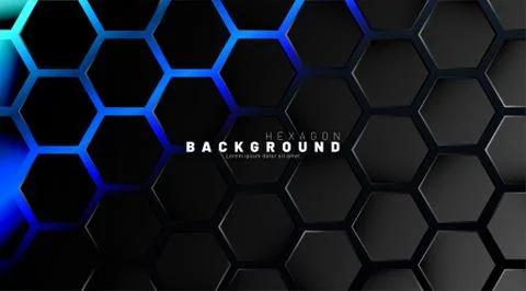Abstract black hexagon pattern on blue neon background technology style. Hone Stock Illustration