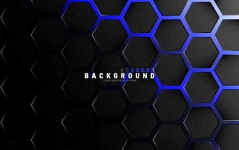 Abstract black hexagon pattern on blue neon background technology style. Hone Stock Illustration
