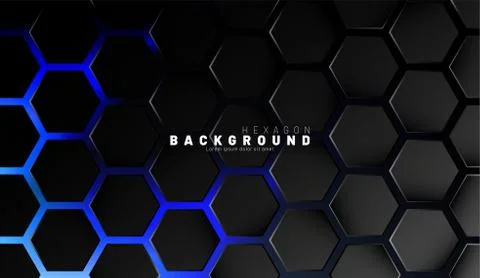 Abstract black hexagon pattern on blue neon background technology style. Hone Stock Illustration