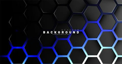 Abstract black hexagon pattern on blue neon background technology style. Hone Stock Illustration