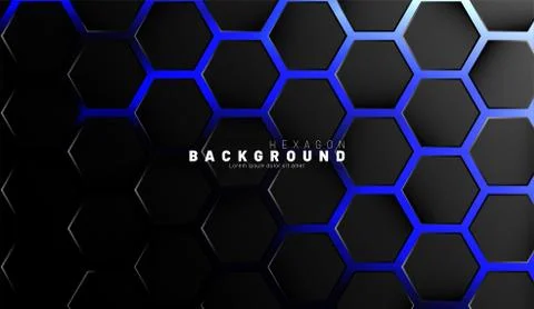 Abstract black hexagon pattern on blue neon background technology style. Hone Stock Illustration