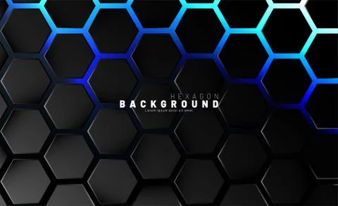 Abstract black hexagon pattern on blue neon background technology style. Hone Illustrazione stock