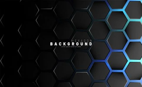 Abstract black hexagon pattern on blue neon background technology style. Hone Stock Illustration