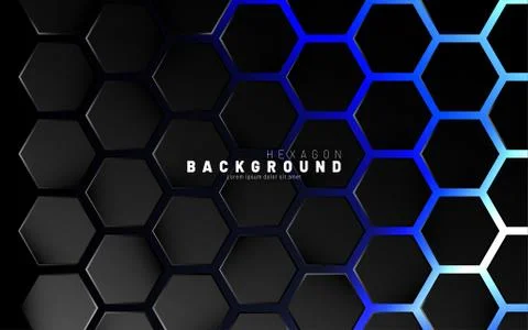 Abstract black hexagon pattern on blue neon background technology style. Hone Stock Illustration