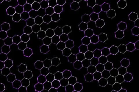 Abstract black hexagon pattern with glowing lines and colors Stock Illustration