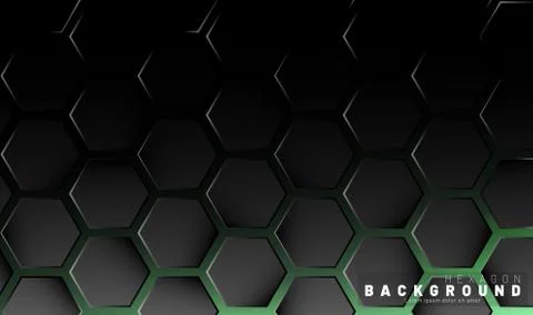 Abstract black hexagon pattern on green neon background technology style. Hon 스톡 일러스트