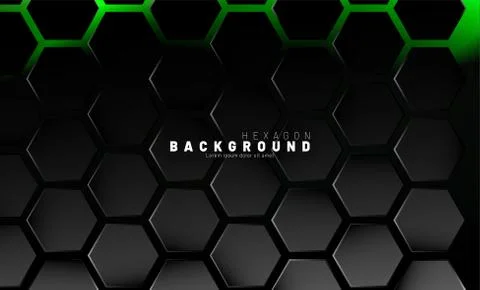 Abstract black hexagon pattern on green neon background technology style. Hon Stock Illustration