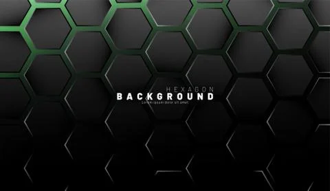 Abstract black hexagon pattern on green neon background technology style. Hon Illustrazione stock