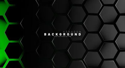 Abstract black hexagon pattern on green neon background technology style. Hon Stock Illustration