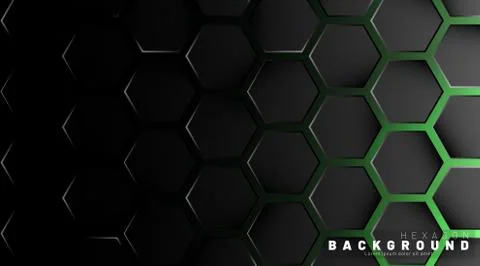 Abstract black hexagon pattern on green neon background technology style. Hon Stock Illustration