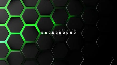 Abstract black hexagon pattern on green neon background technology style. Hon Stock Illustration