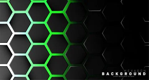 Abstract black hexagon pattern on green neon background technology style. Hon イラスト素材