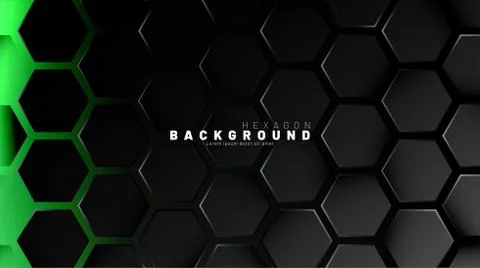Abstract black hexagon pattern on green neon background technology style. Hon Stock Illustration