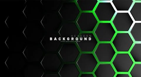 Abstract black hexagon pattern on green neon background technology style. Hon Stock Illustration